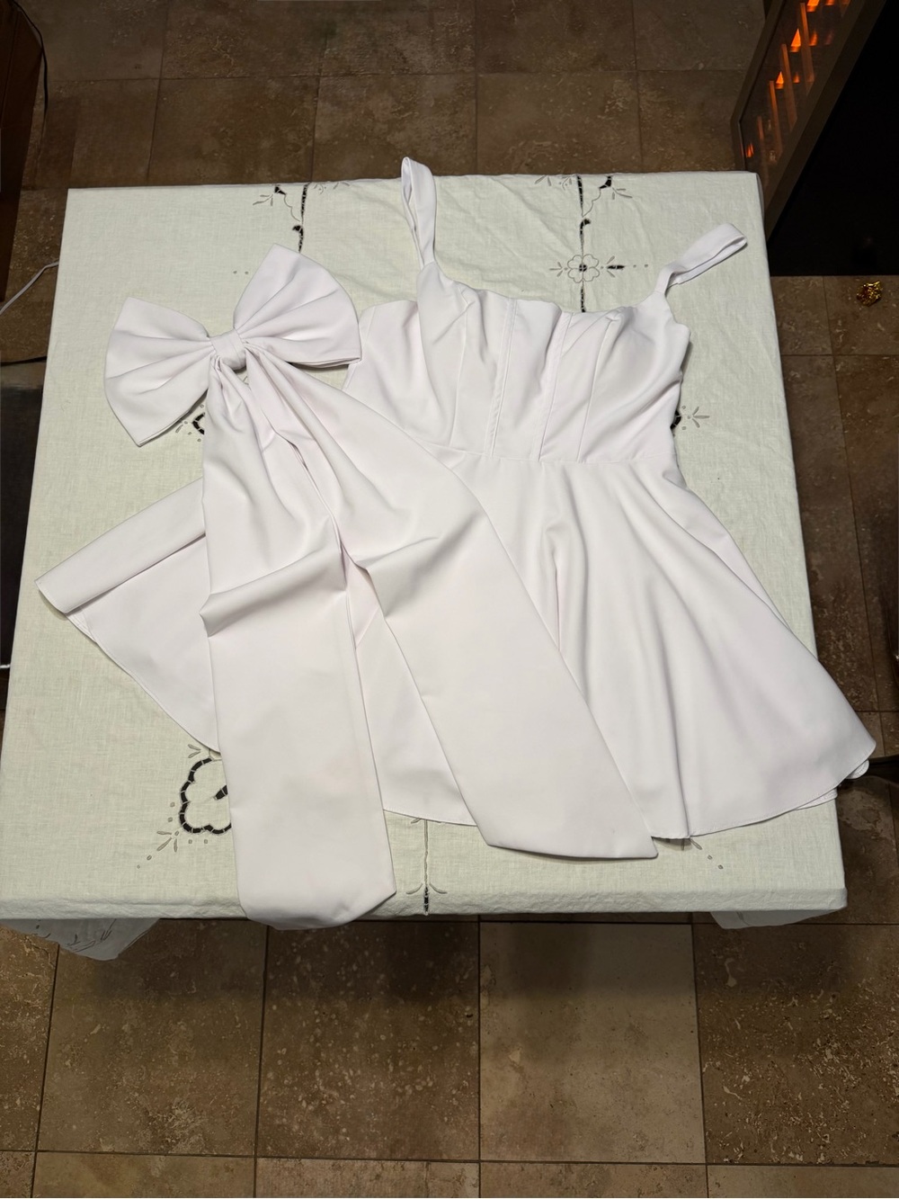 Fit and flare bow little white dress corset bride bachelorette initiation